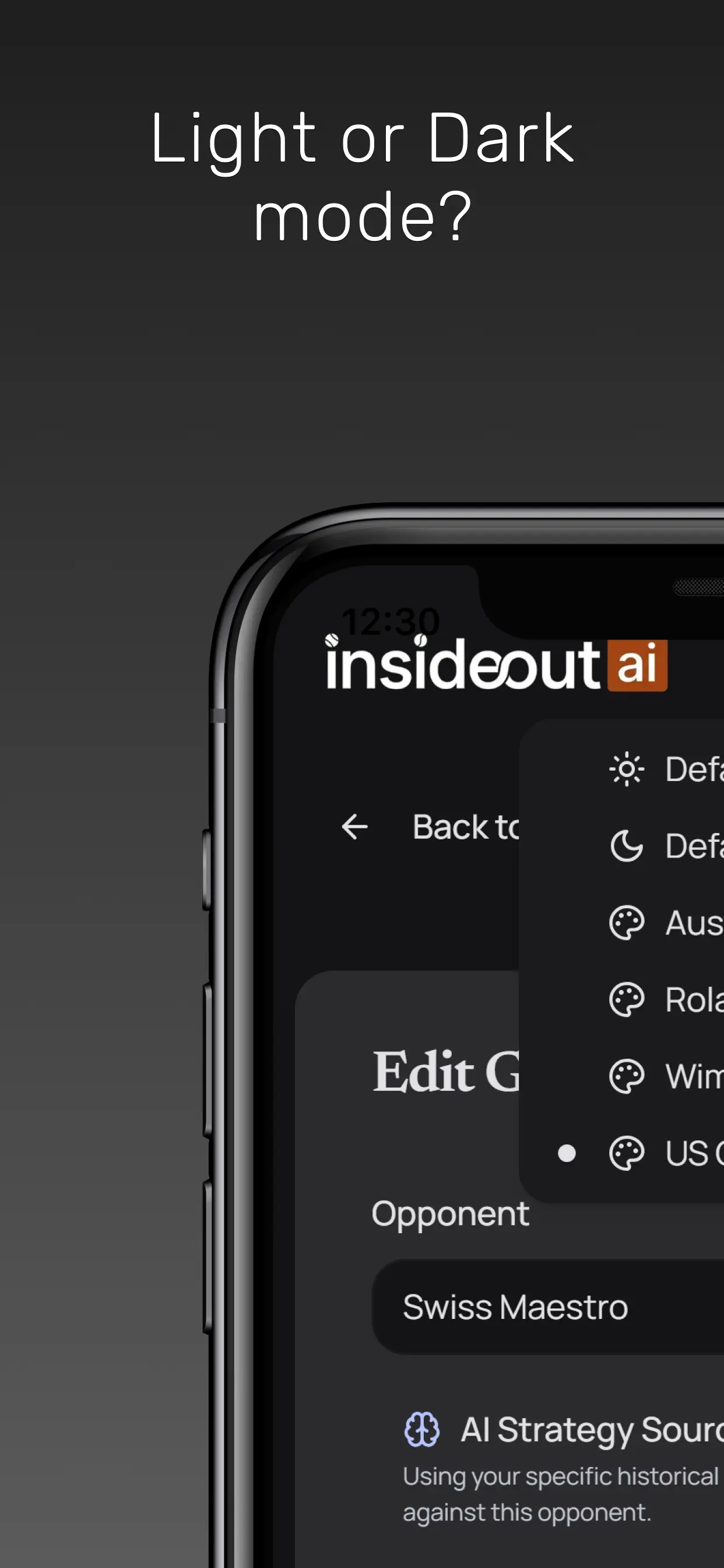 InsideOut AI interface demonstration showcasing seamless support for both light and dark modes