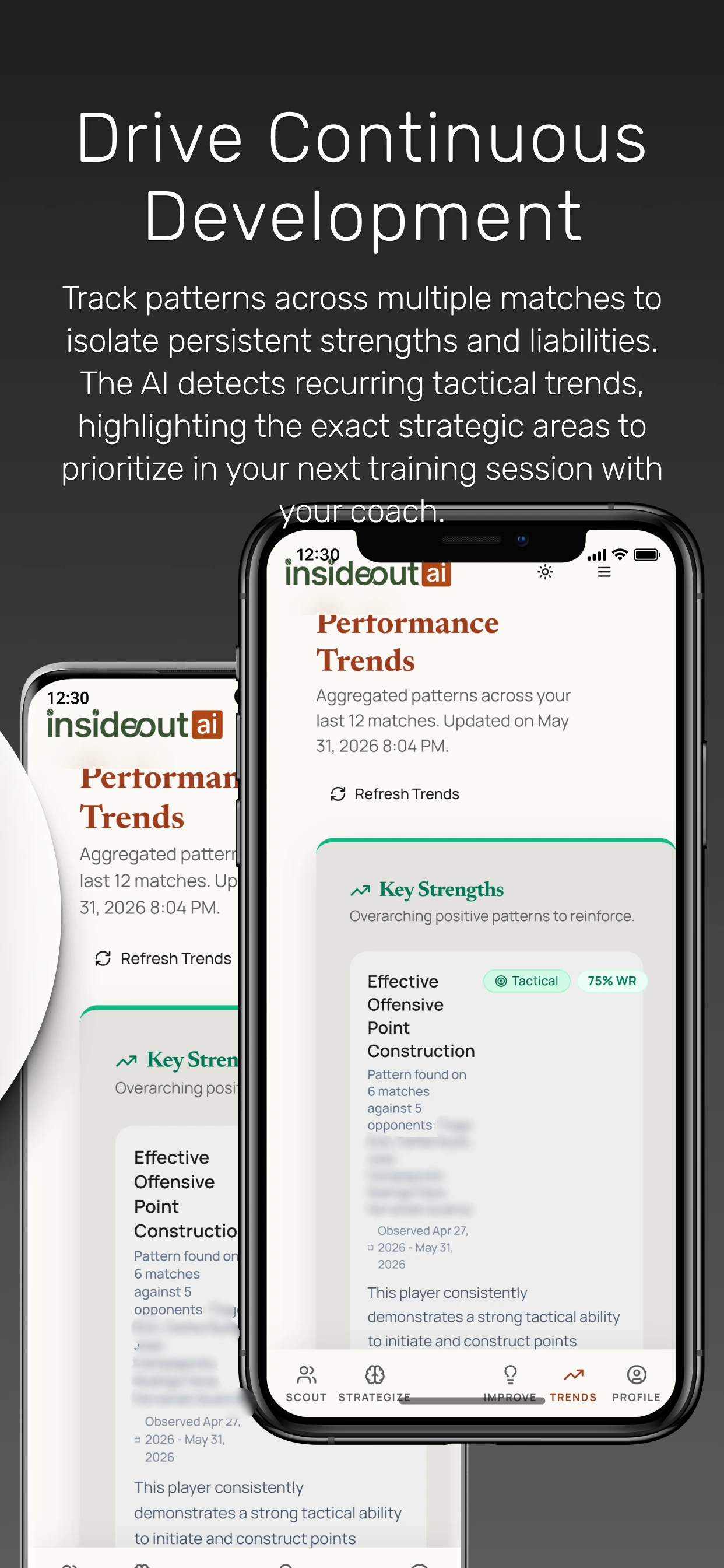 InsideOut AI pattern tracker summarizing insights across matches to build an improvement plan